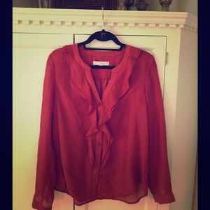 Lightweight long sleeve blouse with ruffle front